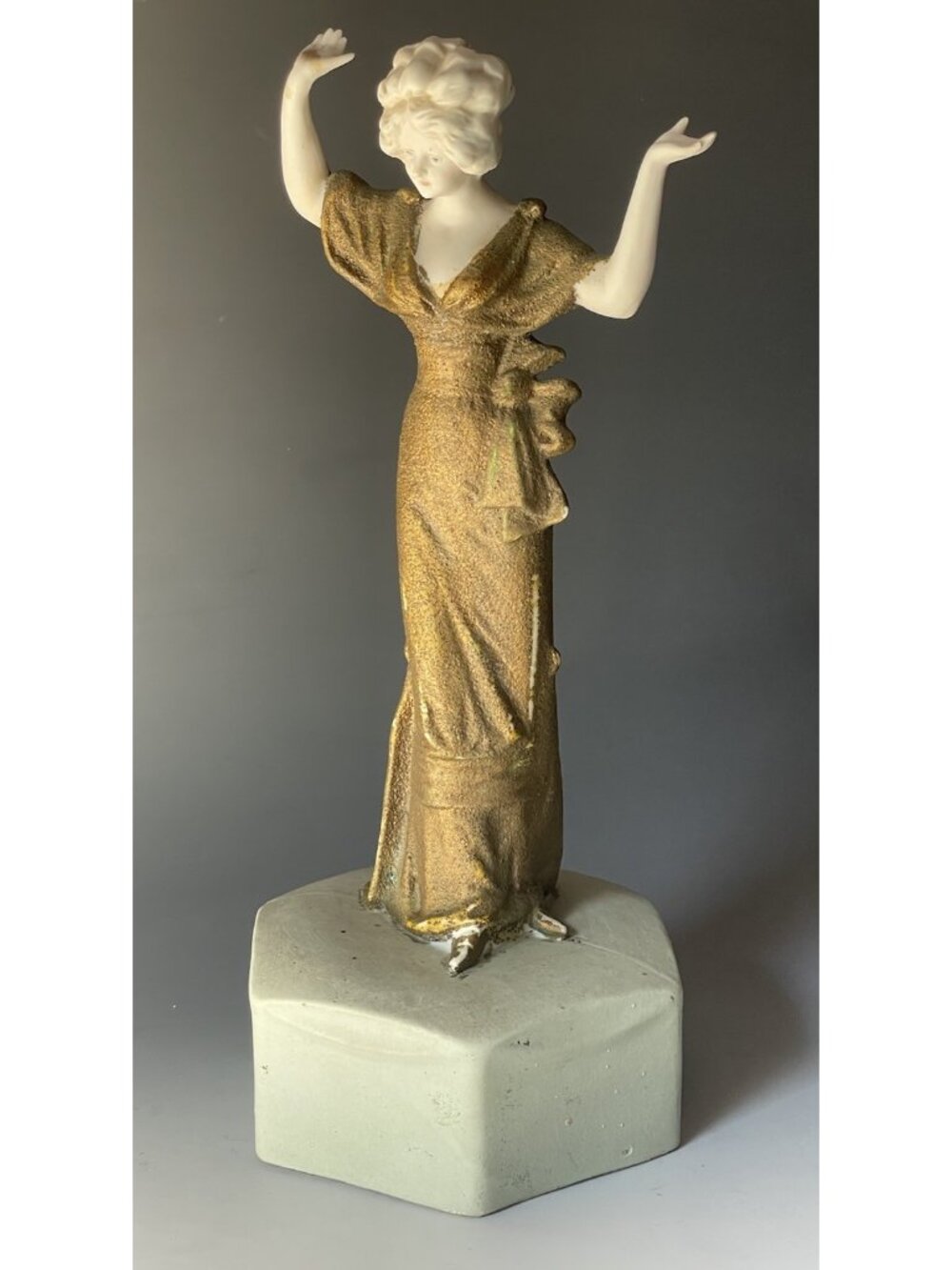 Antique Bisque Chryselephantine Woman Figurine French German Art Nouveau - Deco